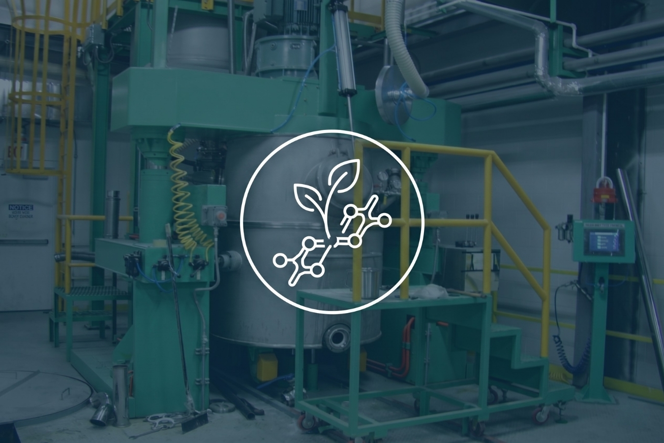 Marktec eco-friendly manufacturing graphic; symbolizing sustainable chemical engineering for GREENGUARD certified countertop adhesives and low-VOC surfacing materials.